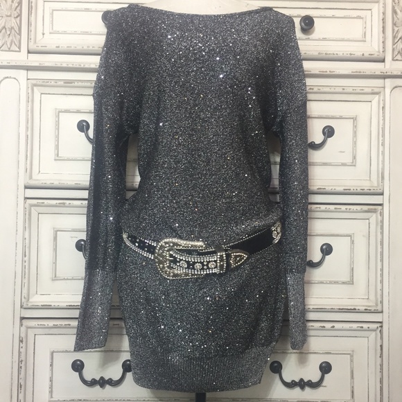 Silver Shimmer Sweater Dress - Picture 1 of 10